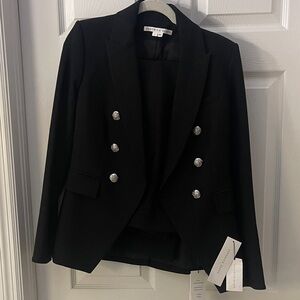 Veronica Beard Elegant Black Blazer with Shiny Silver Accents